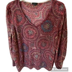 Talbots Pure Merino Wool Paisley burgundy V sweater size 2XL
Fit is more like 1X